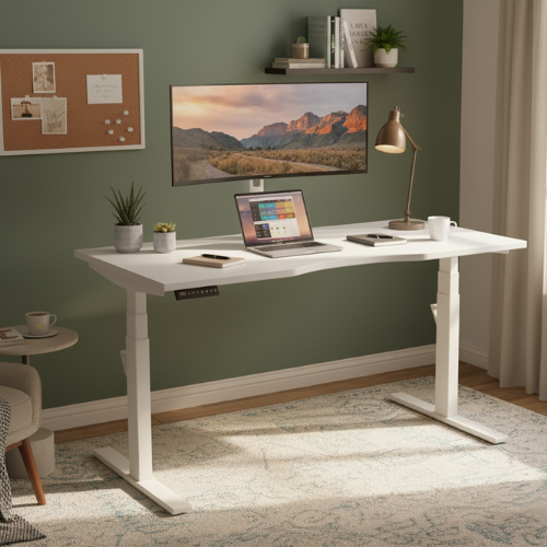 LEAP Electric Dual Motor Height Adjustable Rectangular Sit Stand Desk Dual Purpose Reversible Scallop Top W1200xD700xH620-1270mm White Top White Frame 10 Year Warranty